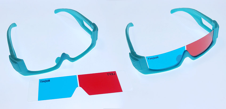 3D Printed/Printable Frame for SG004A Anaglyph Red-Cyan Film Glasses